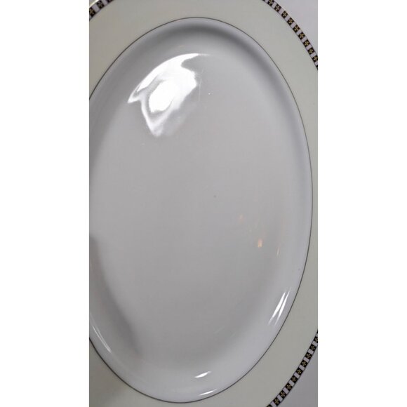 Noritake Lafayette Oval Platter White Beige Black Trim Japan - Picture 8 of 16